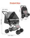 Pet Stroller Foldable 4 Wheels Travel Dog Stroller Reversible Handle Up To 44lbs