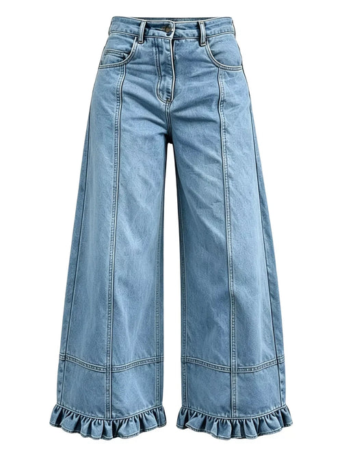 Full Size High-Waisted Wide-Leg Ruffled Hem Jeans Plus Size