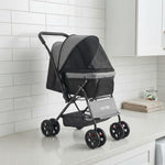 Pet Stroller Foldable 4 Wheels Travel Dog Stroller Reversible Handle Up To 44lbs