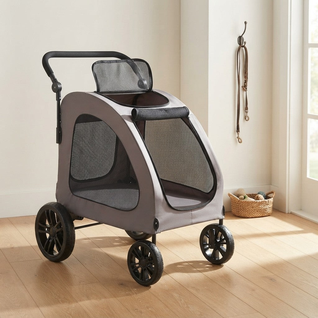 Pet Stroller 4-Wheels Dog Stroller Carrier 160lbs Weight Capacity Portable