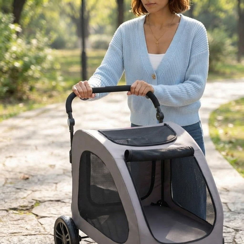 Pet Stroller 4-Wheels Dog Stroller Carrier 160lbs Weight Capacity Portable